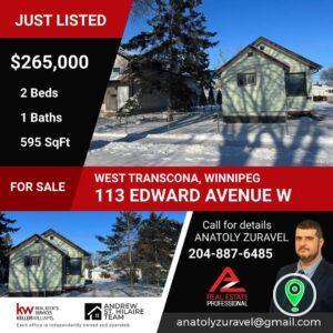 Just Listed! 113 Edward Avenue W in West Transcona, Winnipeg listed For Sale $265,000.